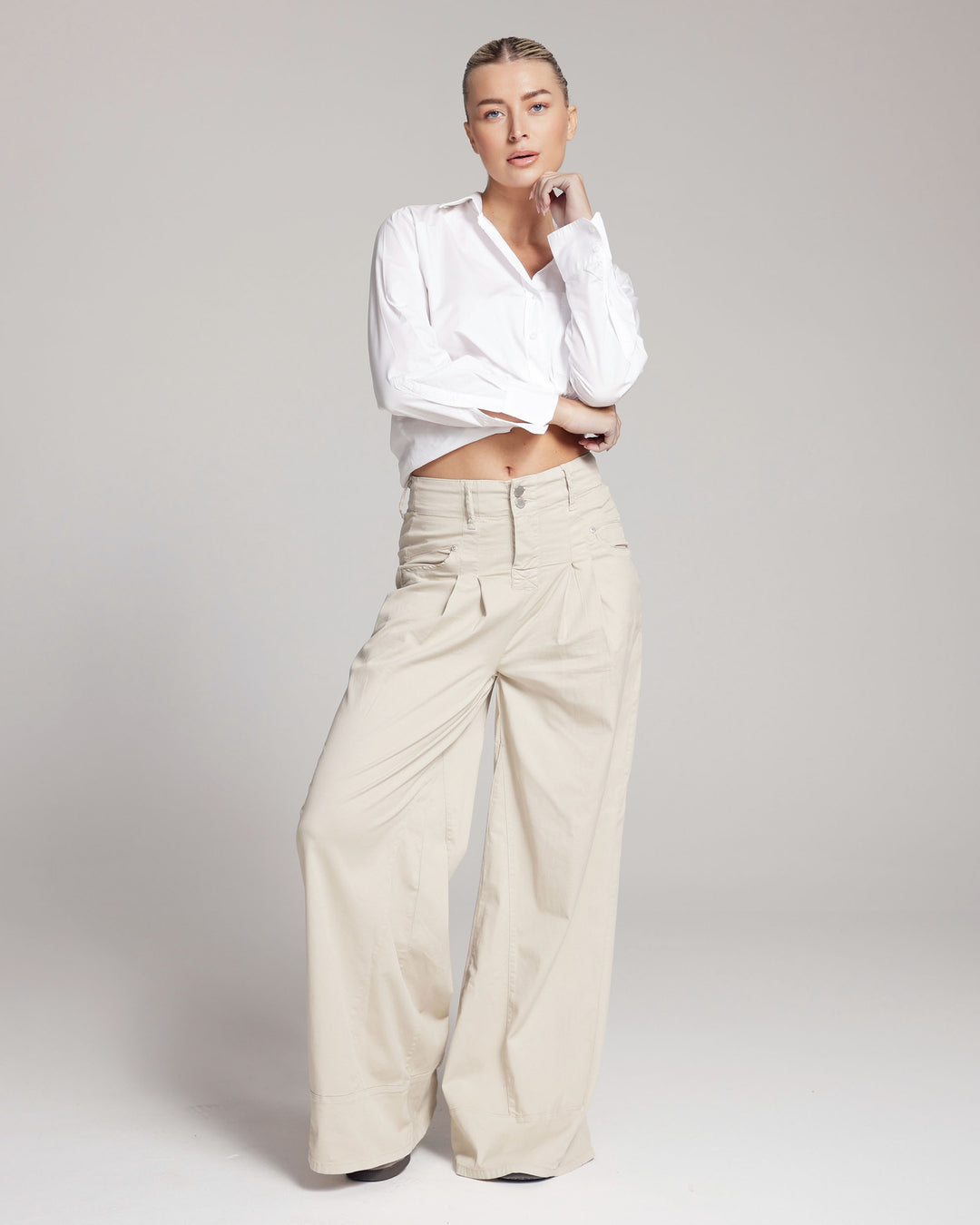 The Antonia, Zandkleurige Wide-Leg Broek