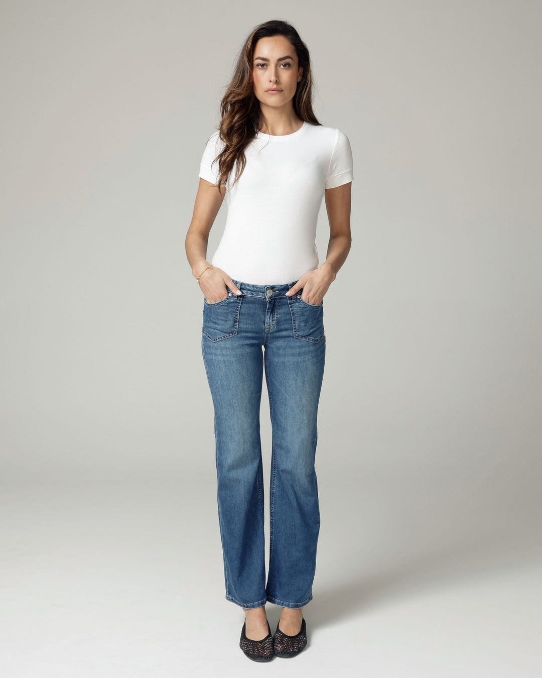 The Lolita, Lichtblauwe Wide-Leg Mid-Rise Jeans met Used-Wassing