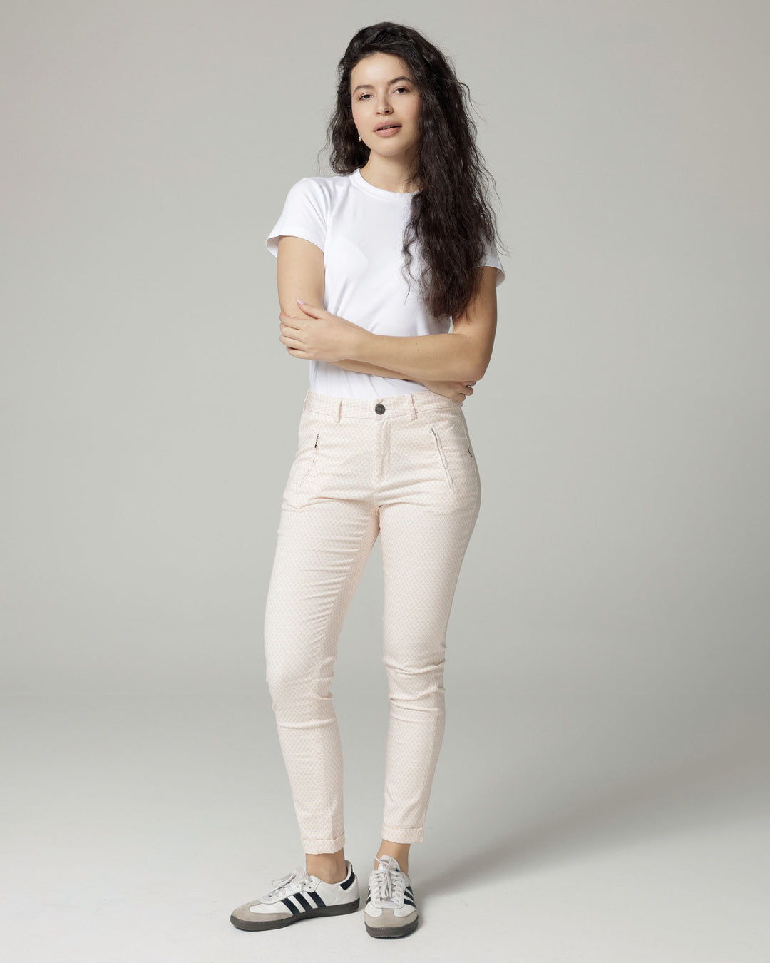The Terry, Ivoor/Nude Bedrukte Slim Broek
