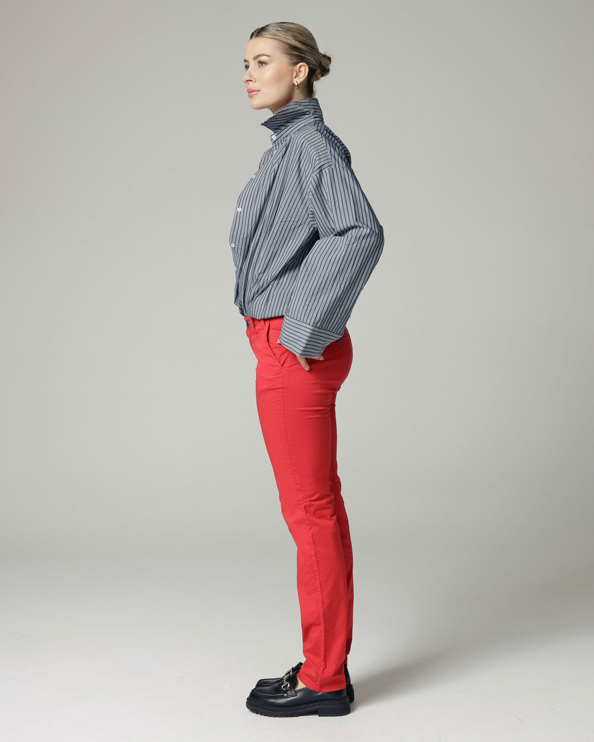 Red Straight Fit Trousers, The Naples, side view