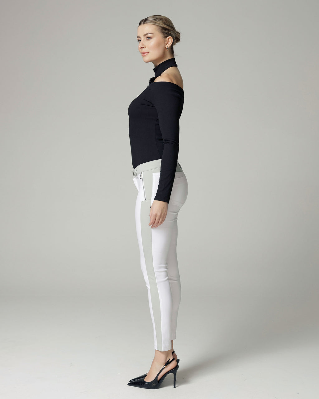 White & Silver Stripe Skinny Trousers | The Bonita