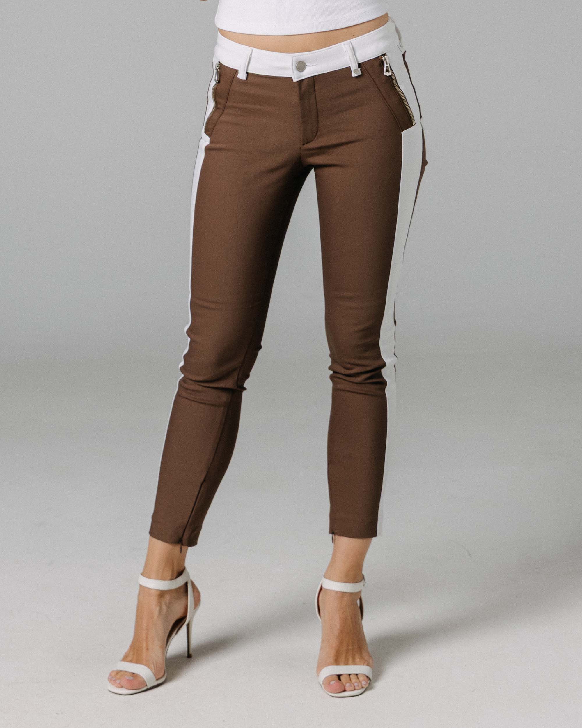 Coffee & White Stripe Skinny Trousers | The Bonita Secundaire afbeelding