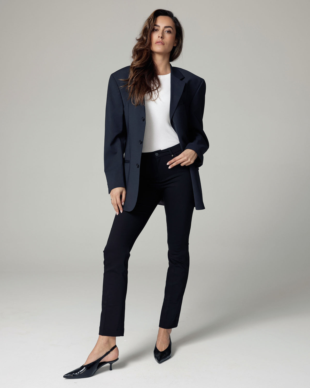 Black Bootcut Trousers, The Venezia, styled full-length look