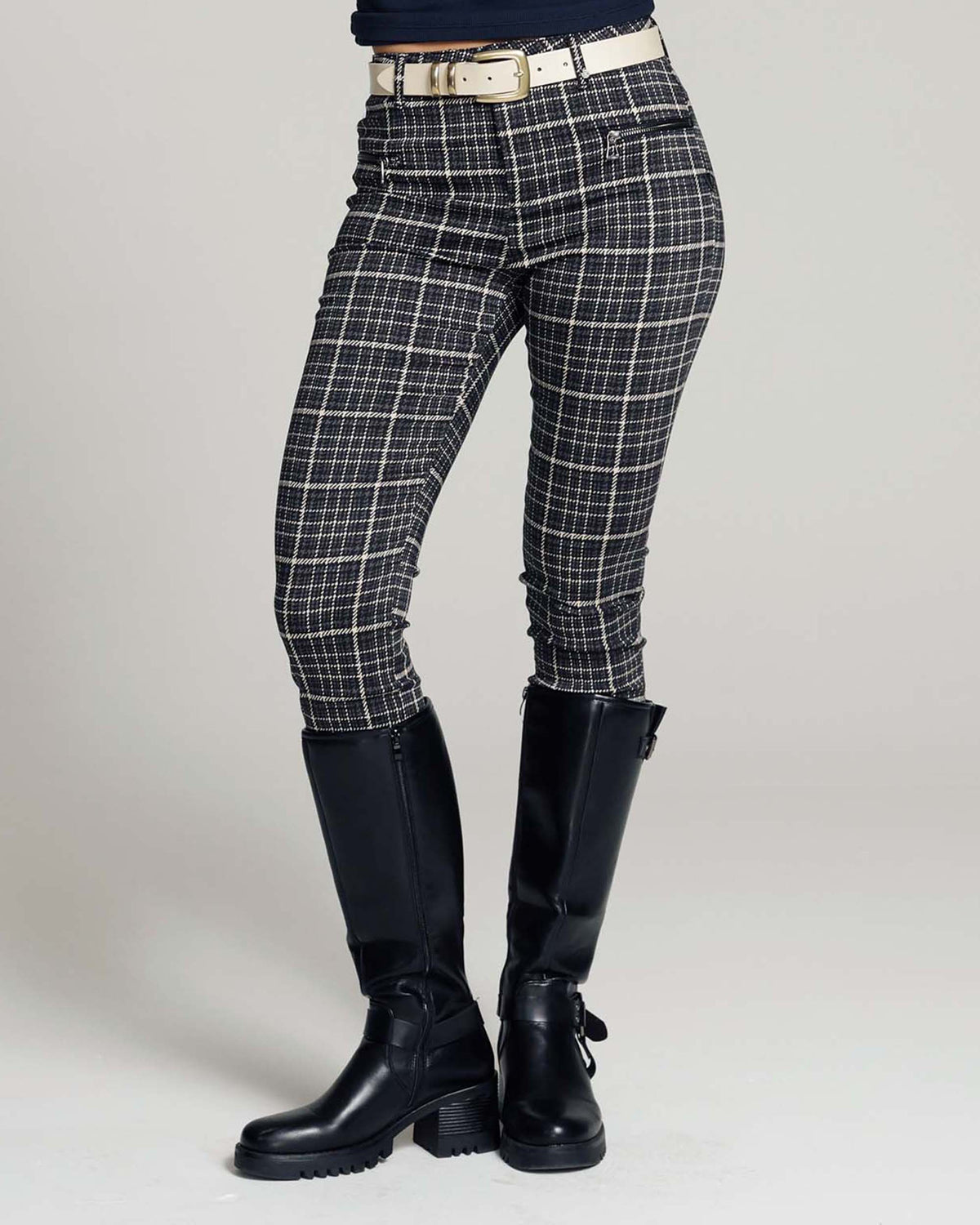 Grijze Checkprint Skinny Broek | The Elisa