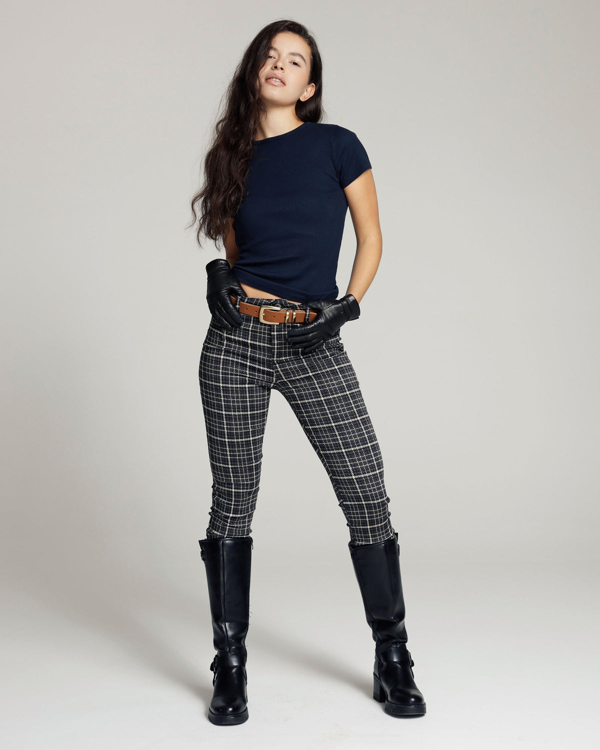 Grijze Checkprint Skinny Broek | The Elisa