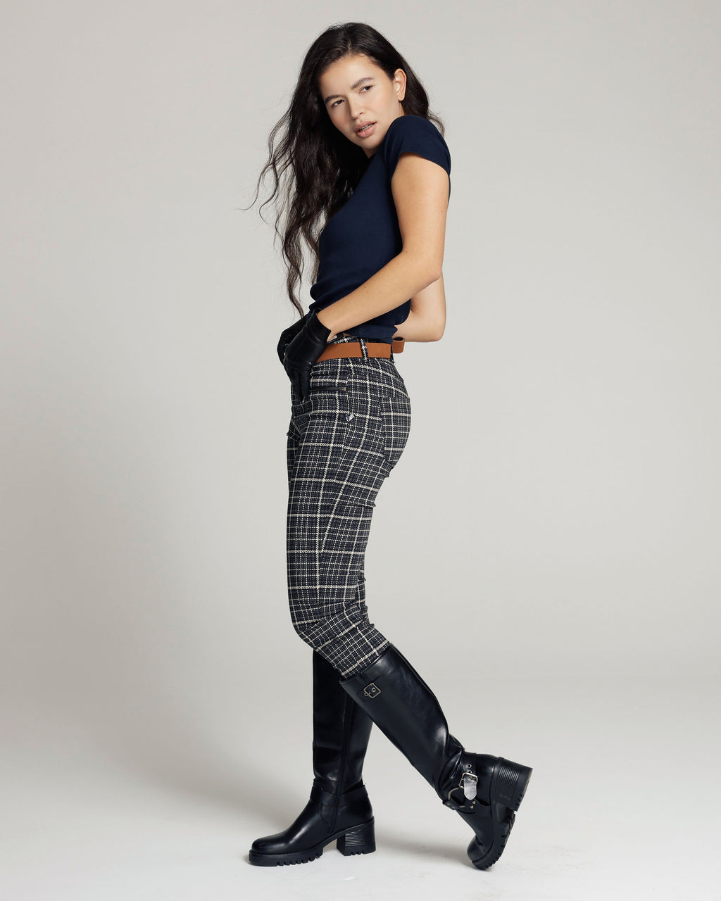 Grijze Checkprint Skinny Broek | The Elisa