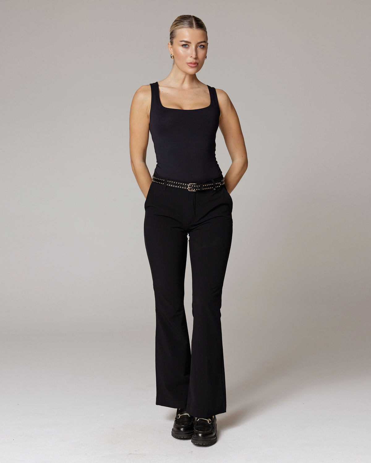Black Flare Trousers, The Dolce, front view