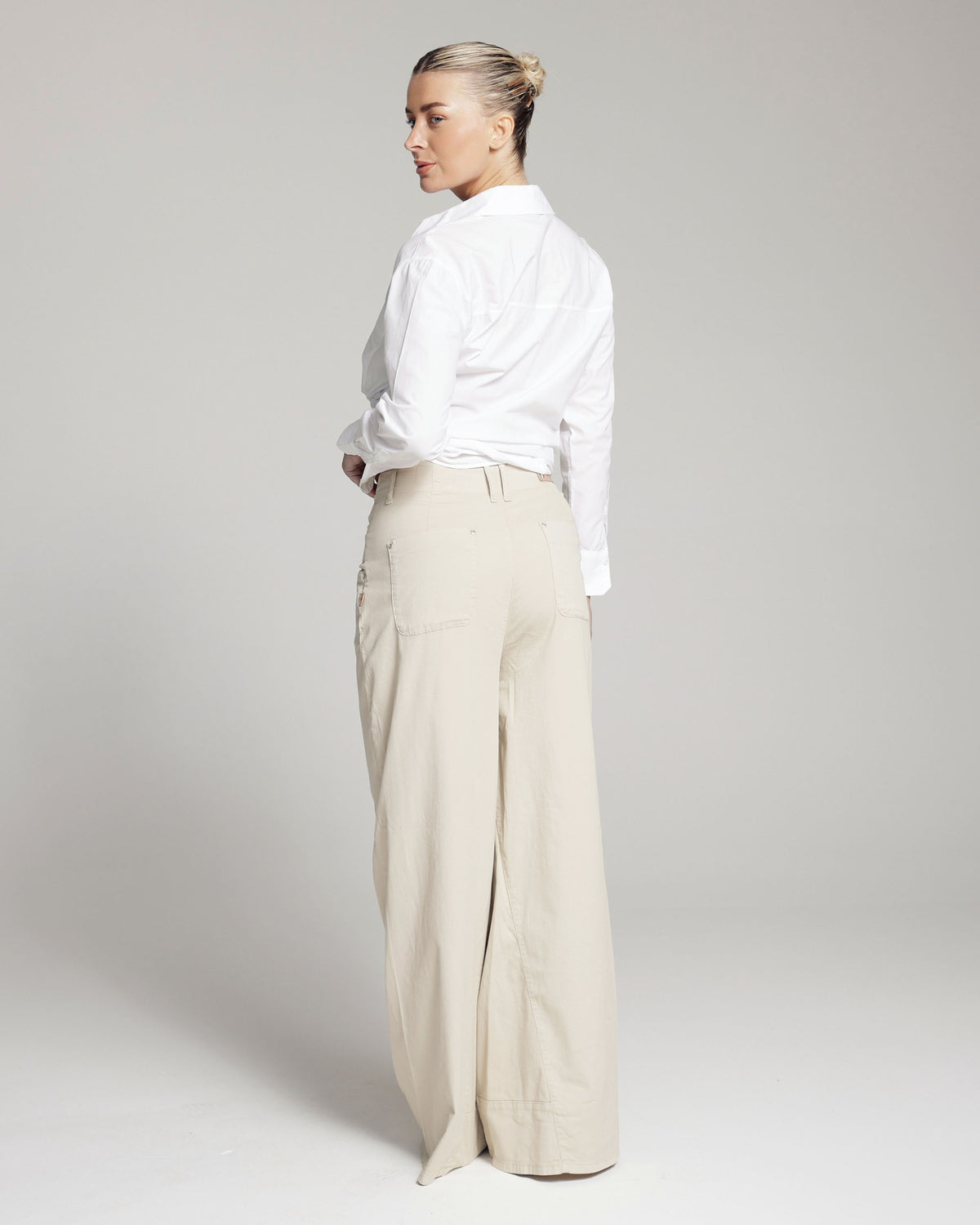 Sand Wide-Leg Trousers, The Antonia, back view