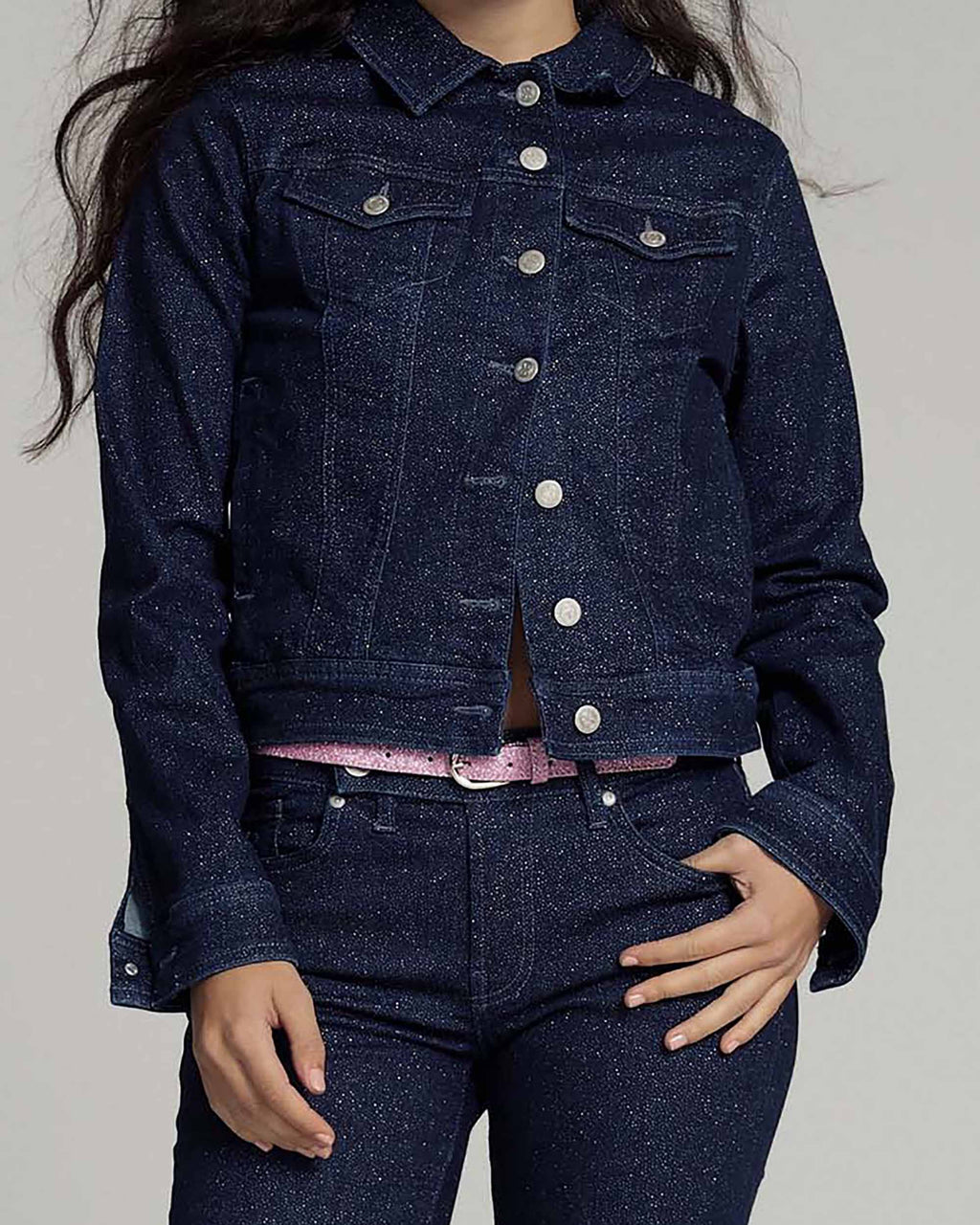 Shiny Indigo Denim Jacket | The Judy