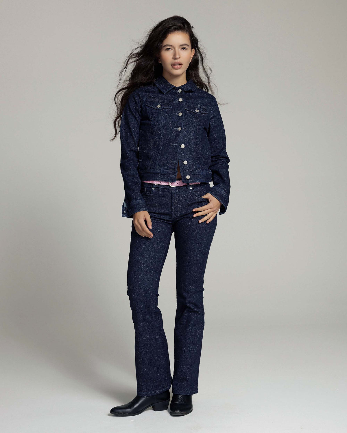 Shiny Indigo Denim Jacket | The Judy