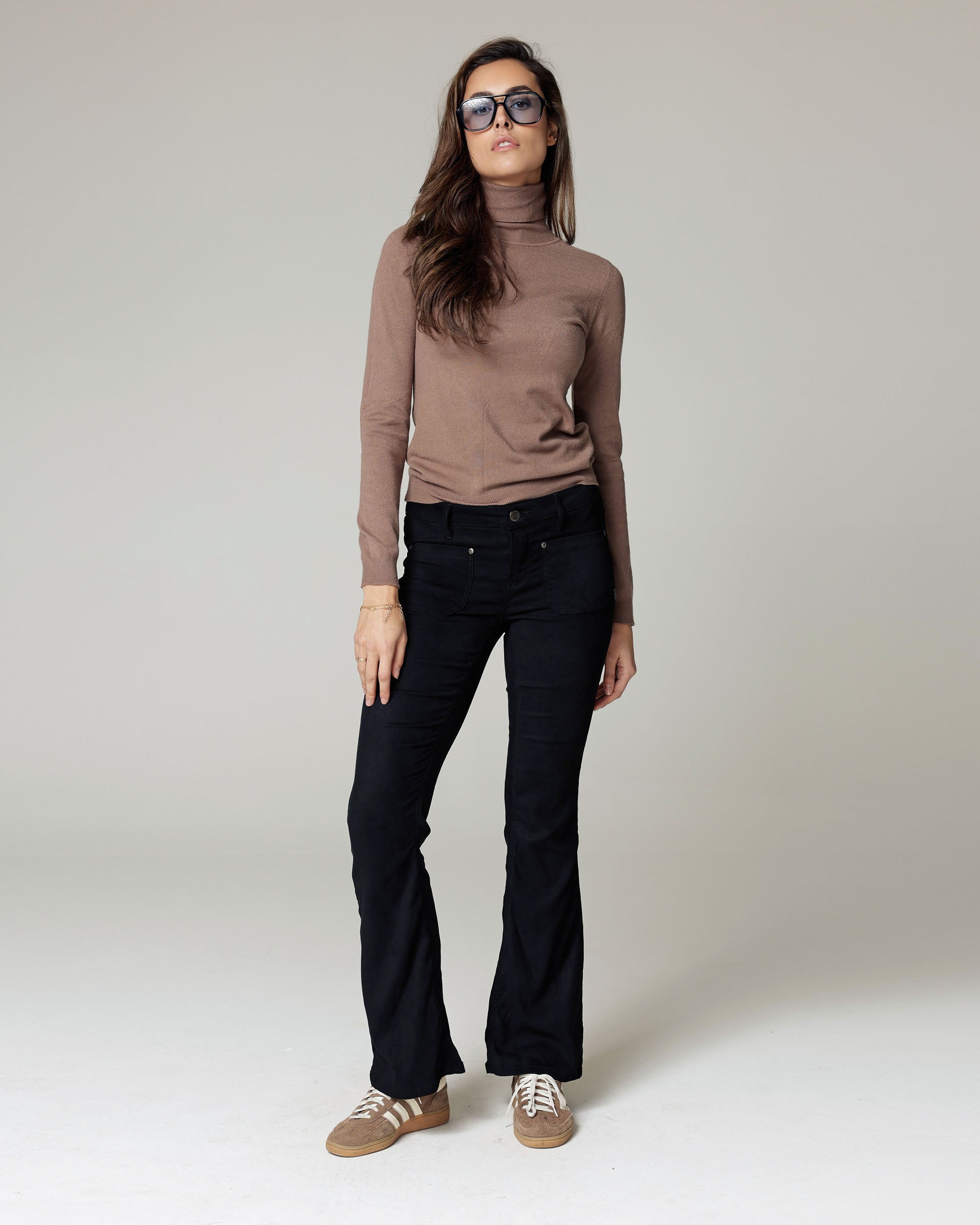 Black Velour Flare Trousers | The Catania Main image