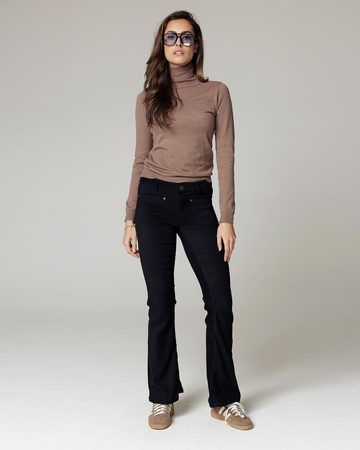 Black Velour Flare Trousers, The Catania, front view, second photo
