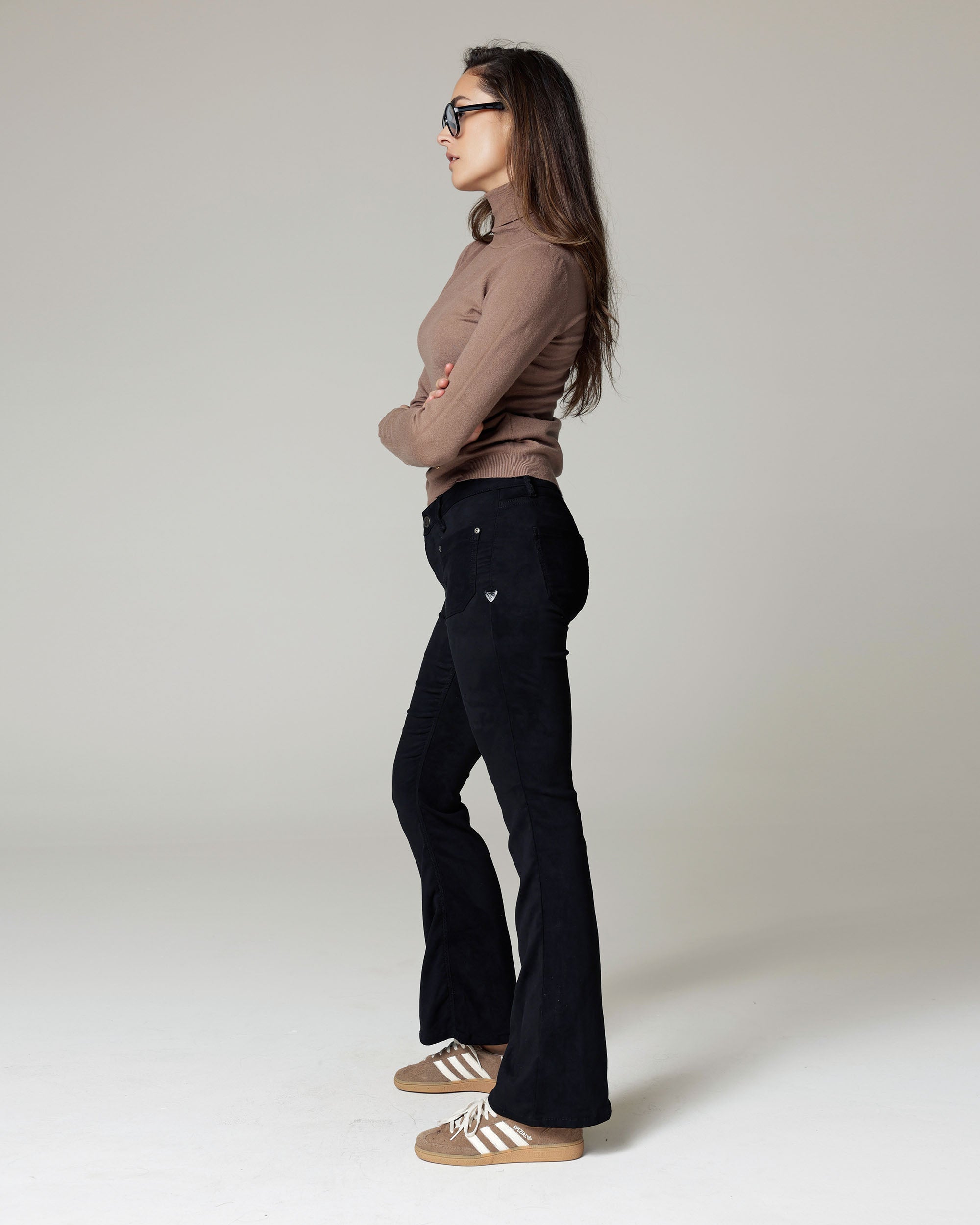 Black Velour Flare Trousers | The Catania Secondary image