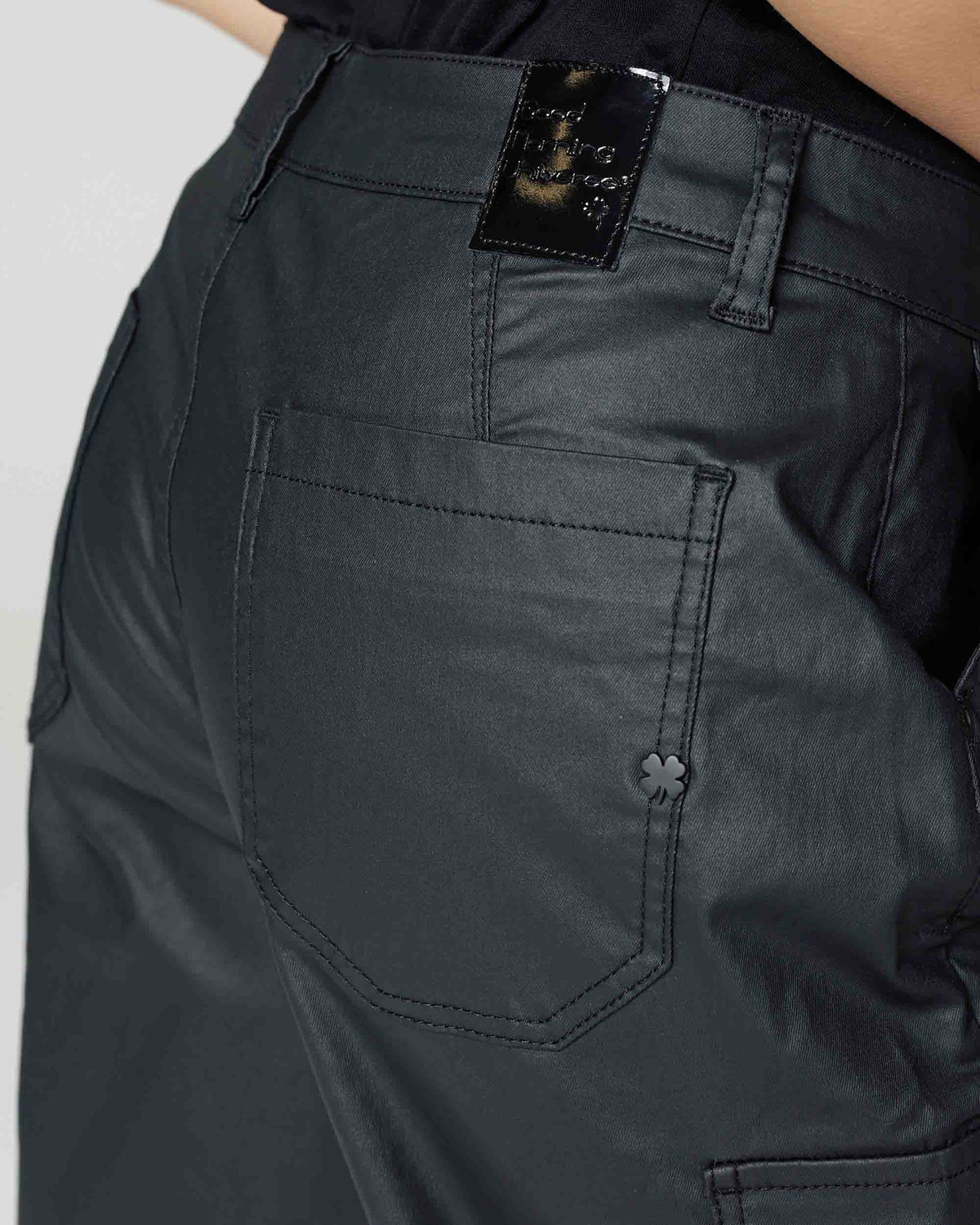 Black Coated Balloon Cargo Trousers, The Daria, close-up detail