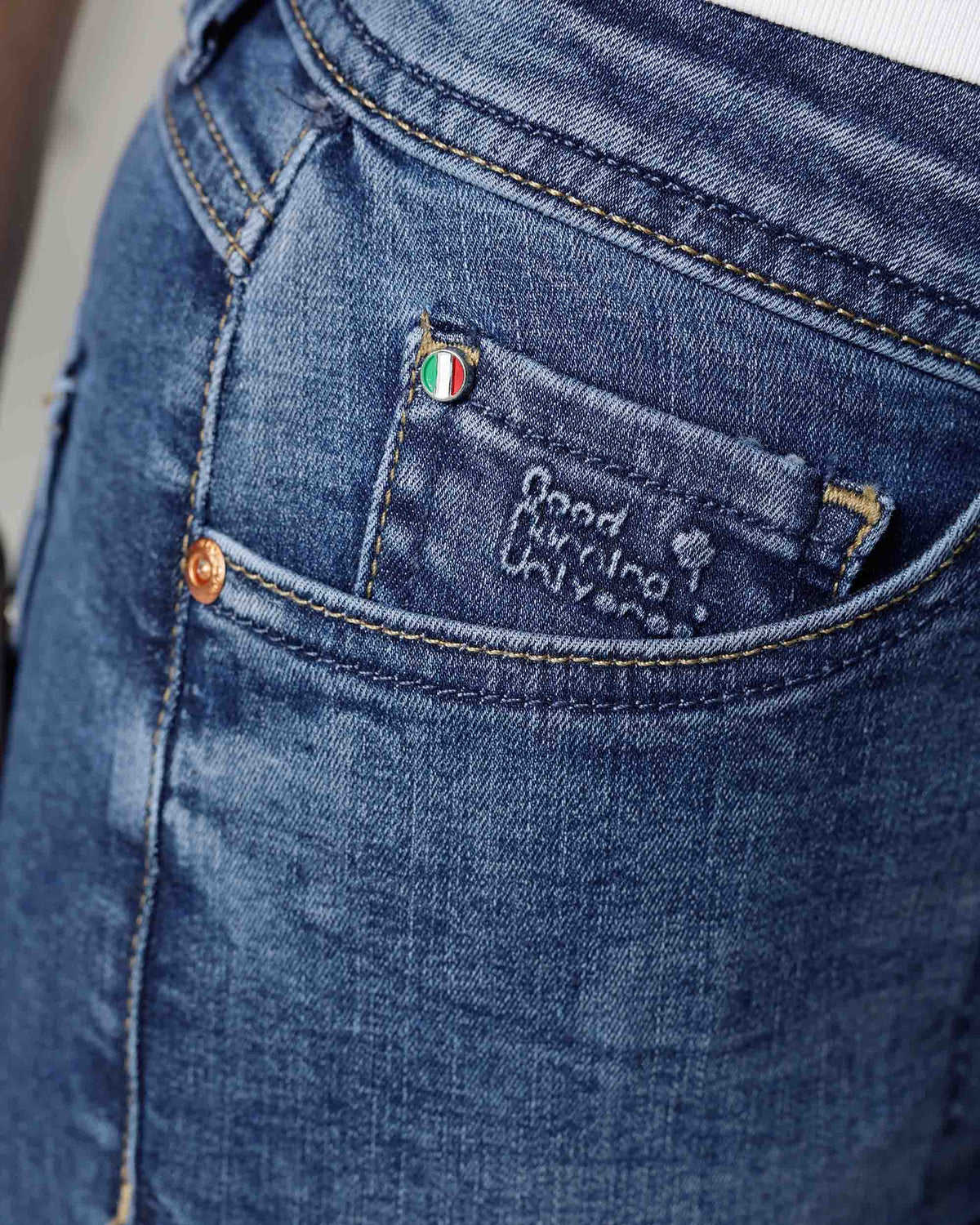 Dark Effect Wash Straight-Leg Jeans, The Messina, close-up detail