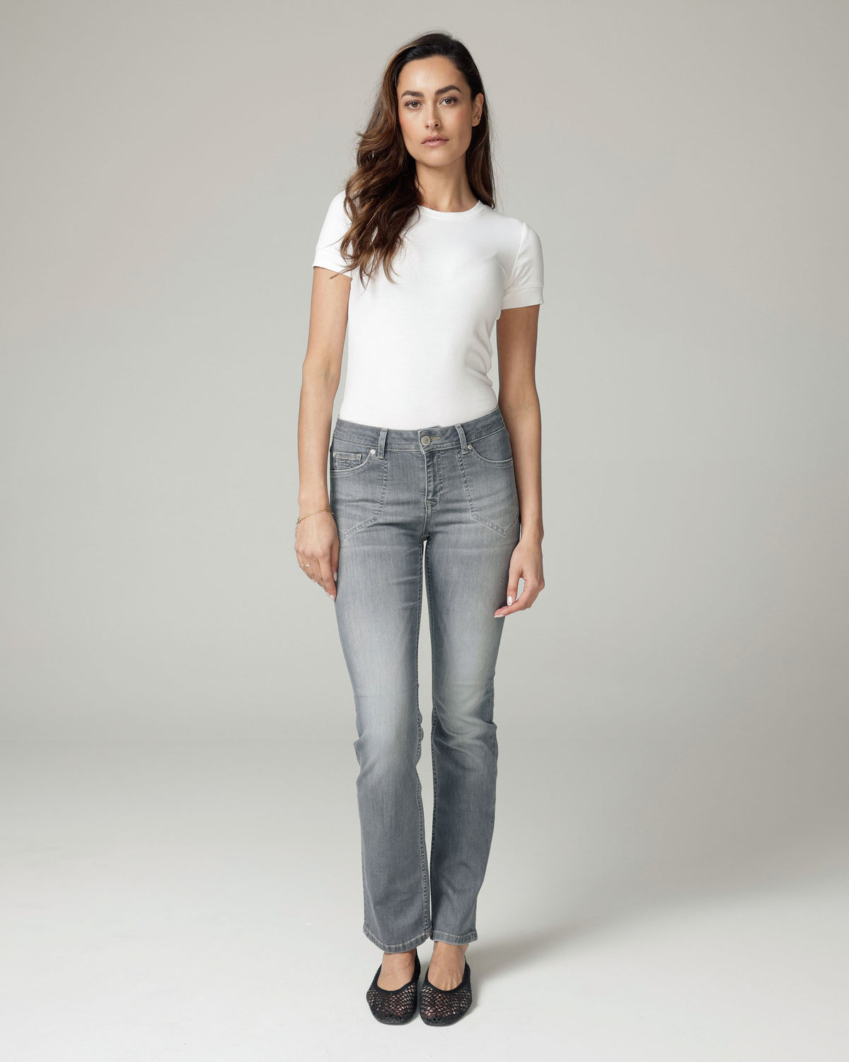 Grey Straight-Leg Mid-Rise Jeans, The Messina, front view