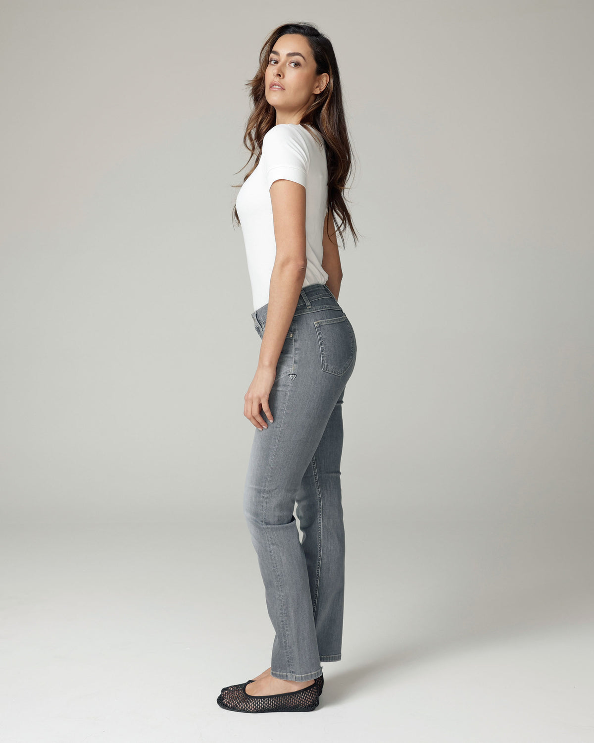 Grey Straight-Leg Mid-Rise Jeans, The Messina, side view