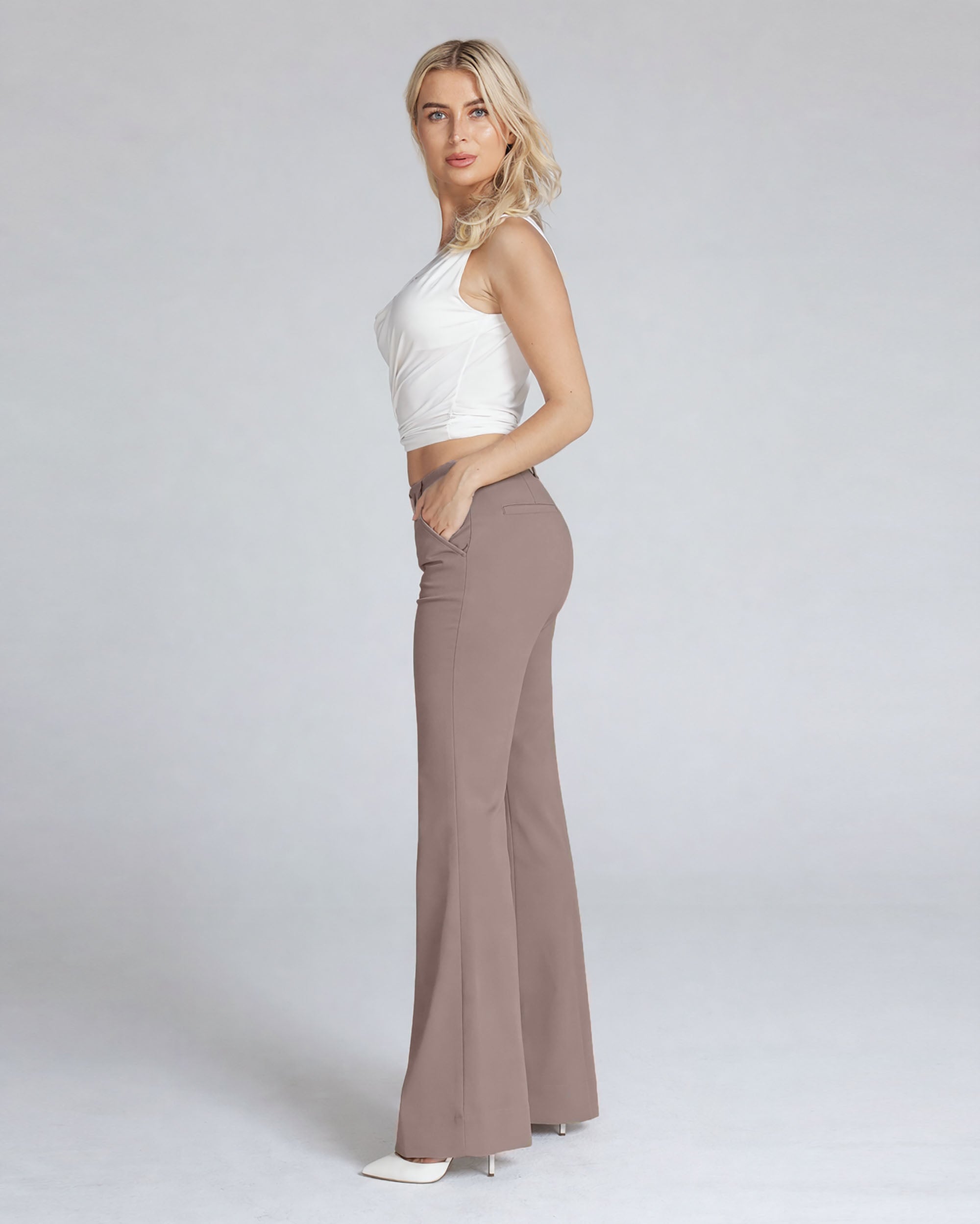 Light Hazelnut Wide-Leg High-Rise Pants | The Atena Secondary image