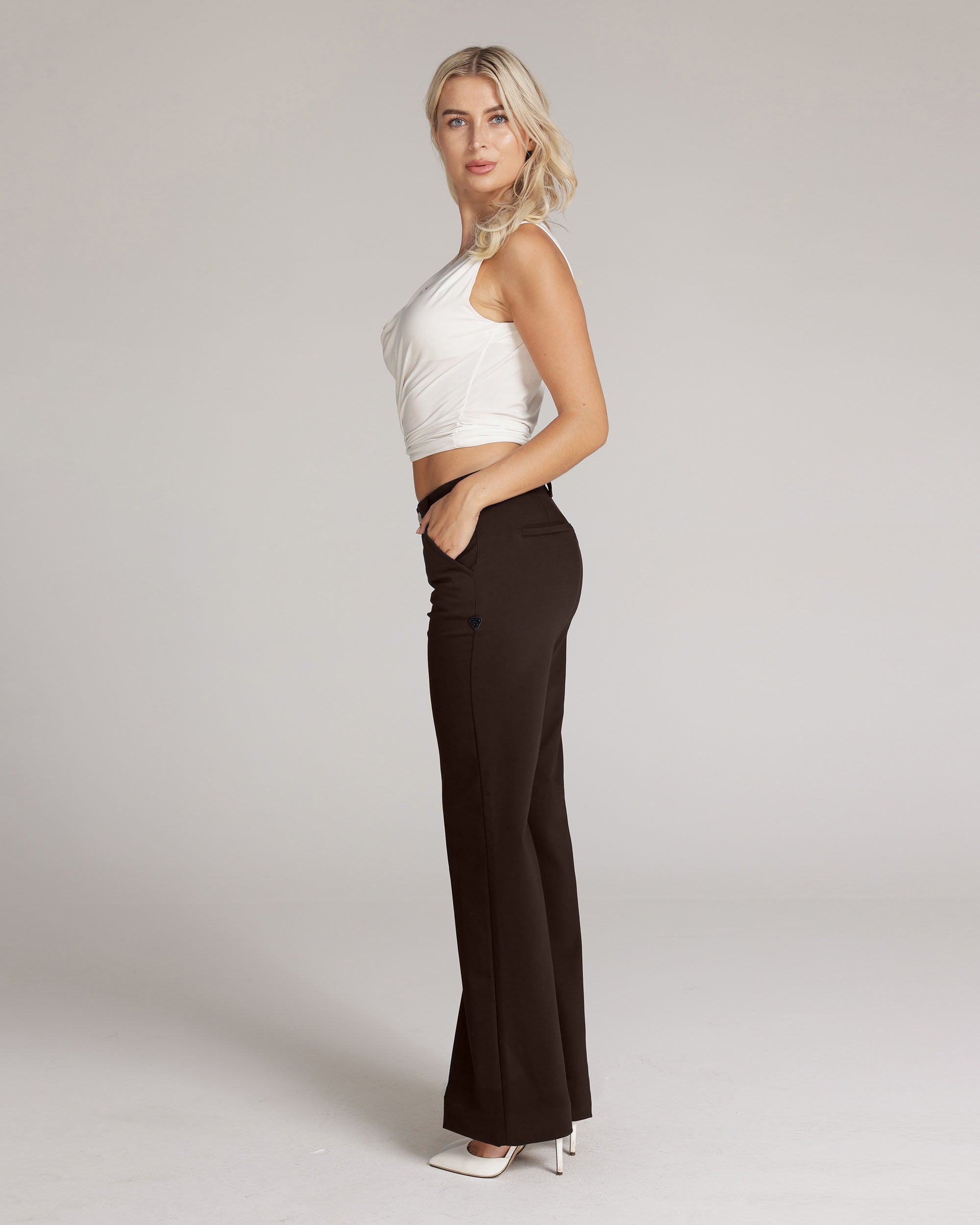 Dark Brown Wide-Leg High-Rise Pants | The Atena Secundaire afbeelding