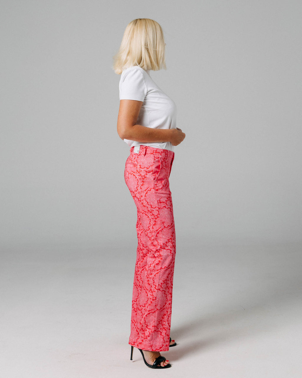 The Dolce | Pink Printed Flare Trousers