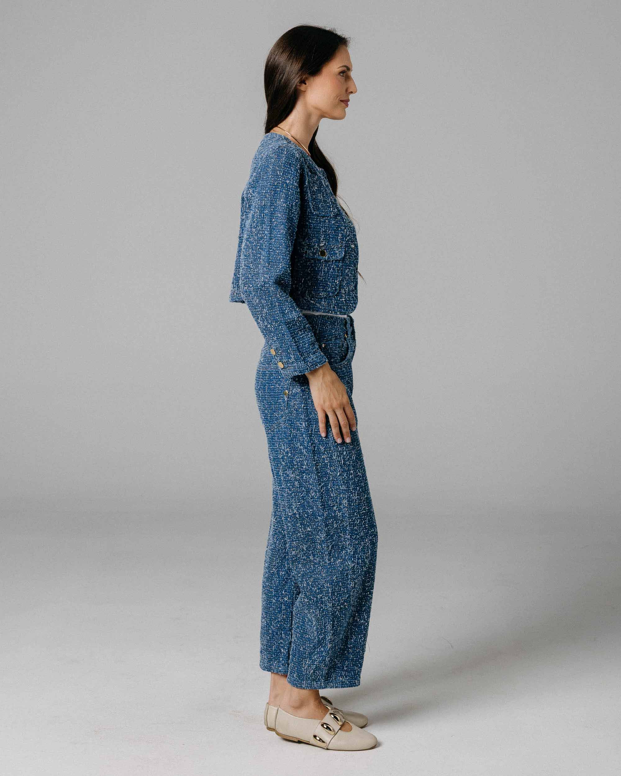 Blue & Gold Textured Denim Jacket | The Margot