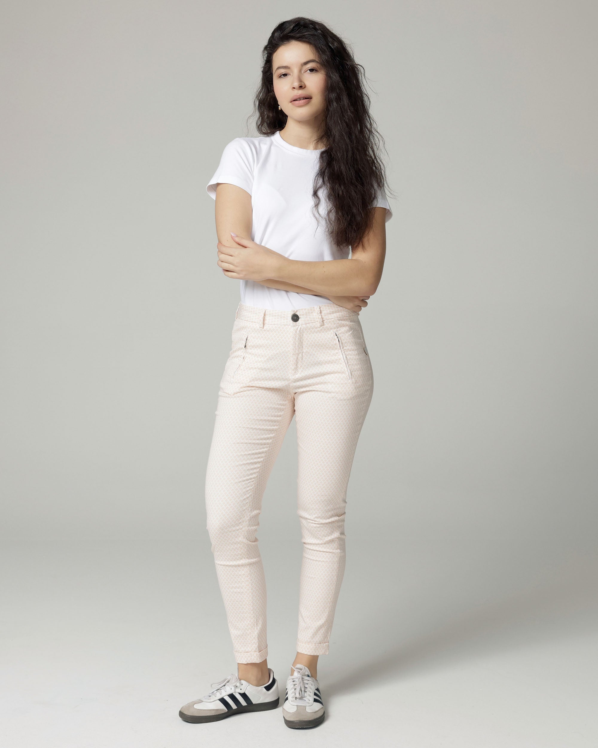 Ivory/Nude Printed Slim Pants | The Terry Main image