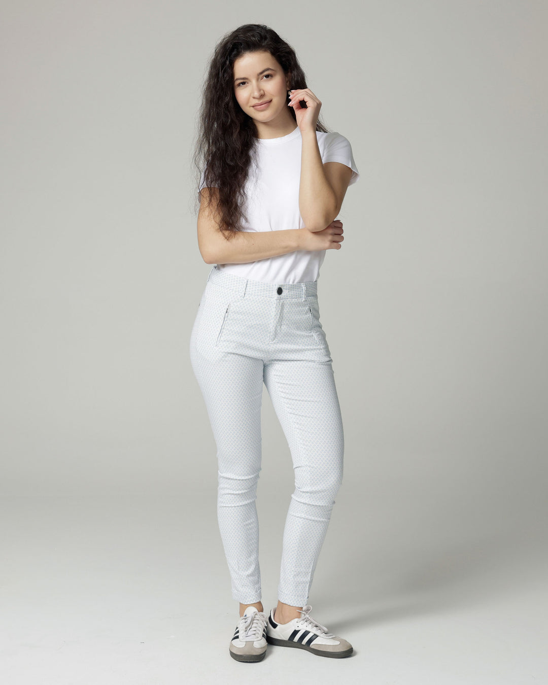 The Terry, Ivoor/IJsblauw Bedrukte Slim Broek