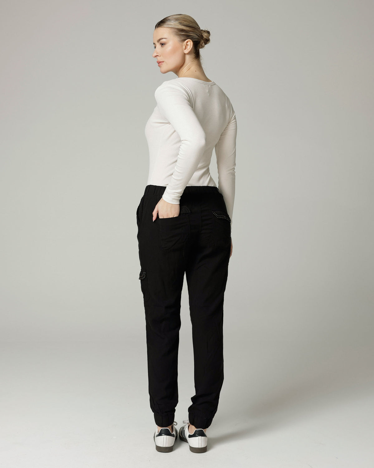 Black Relaxed Cargo Trousers, The Gigi, back view