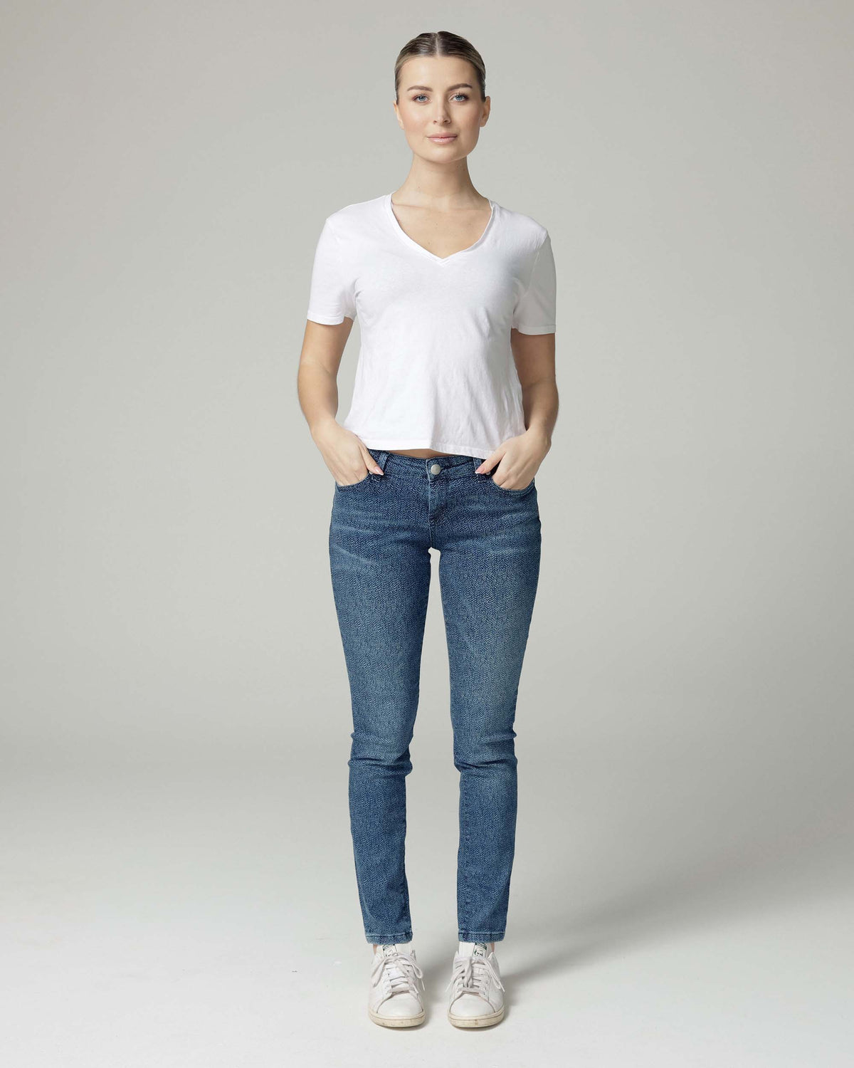 Indigo Fishbone Print Slim Jeans, The Merty, front view