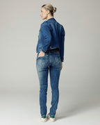 Mid Blue Embellished Denim Jacket | The Elisa