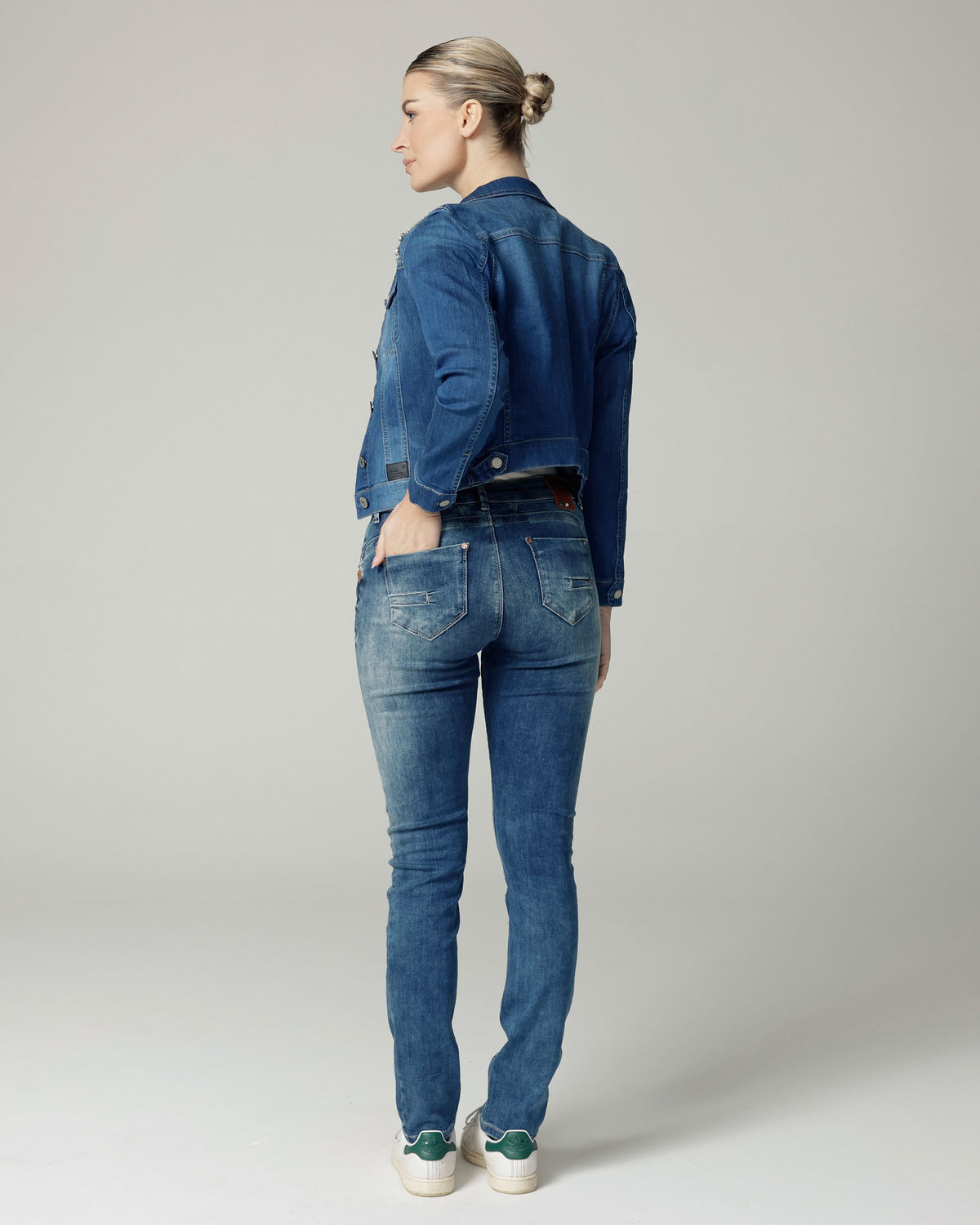 Mid Blue Embellished Denim Jacket, The Elisa, back view