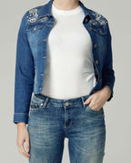 Mid Blue Embellished Denim Jacket | The Elisa