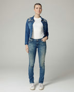 Mid Blue Embellished Denim Jacket | The Elisa