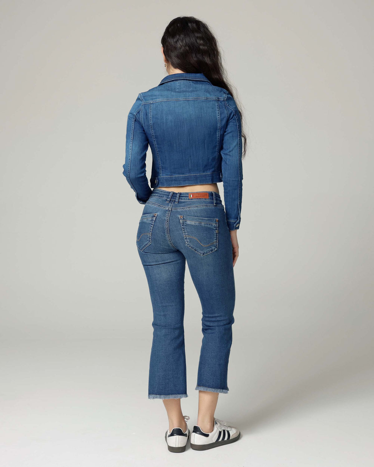 Mid Blue Cropped Denim Jacket | The Elisa