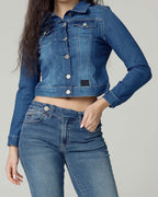 Mid Blue Cropped Denim Jacket | The Elisa