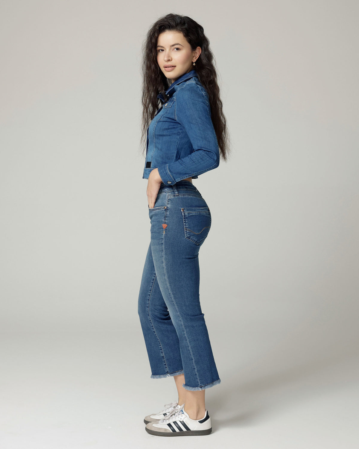 Mid Blue Cropped Denim Jacket | The Elisa