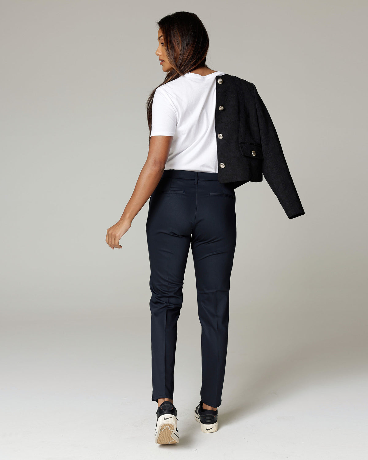 Navy Slim Straight Trousers, The Leana, back view