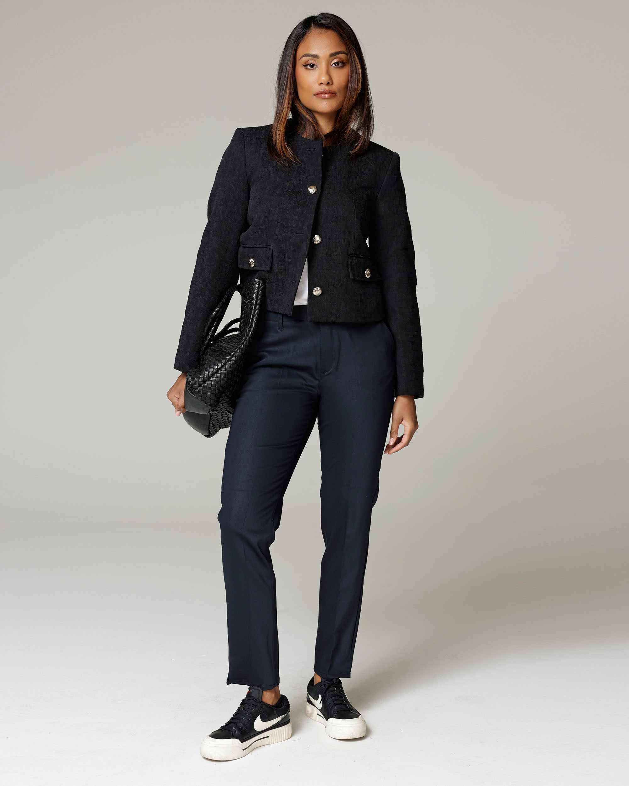 Navy Slim Straight Trousers | The Leana Main image