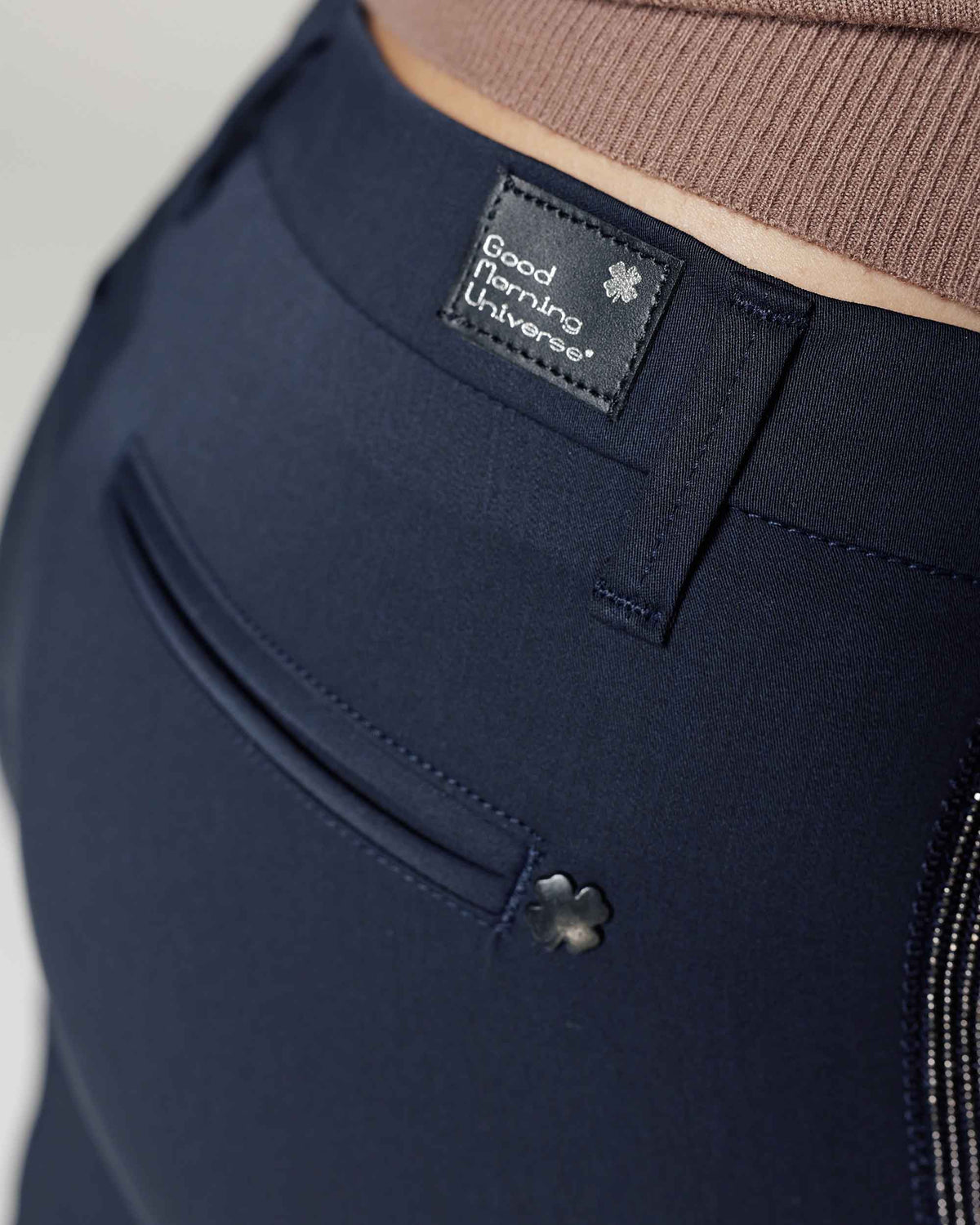 Navy Slim Straight Chino Trousers, The Lea Deco, close-up detail