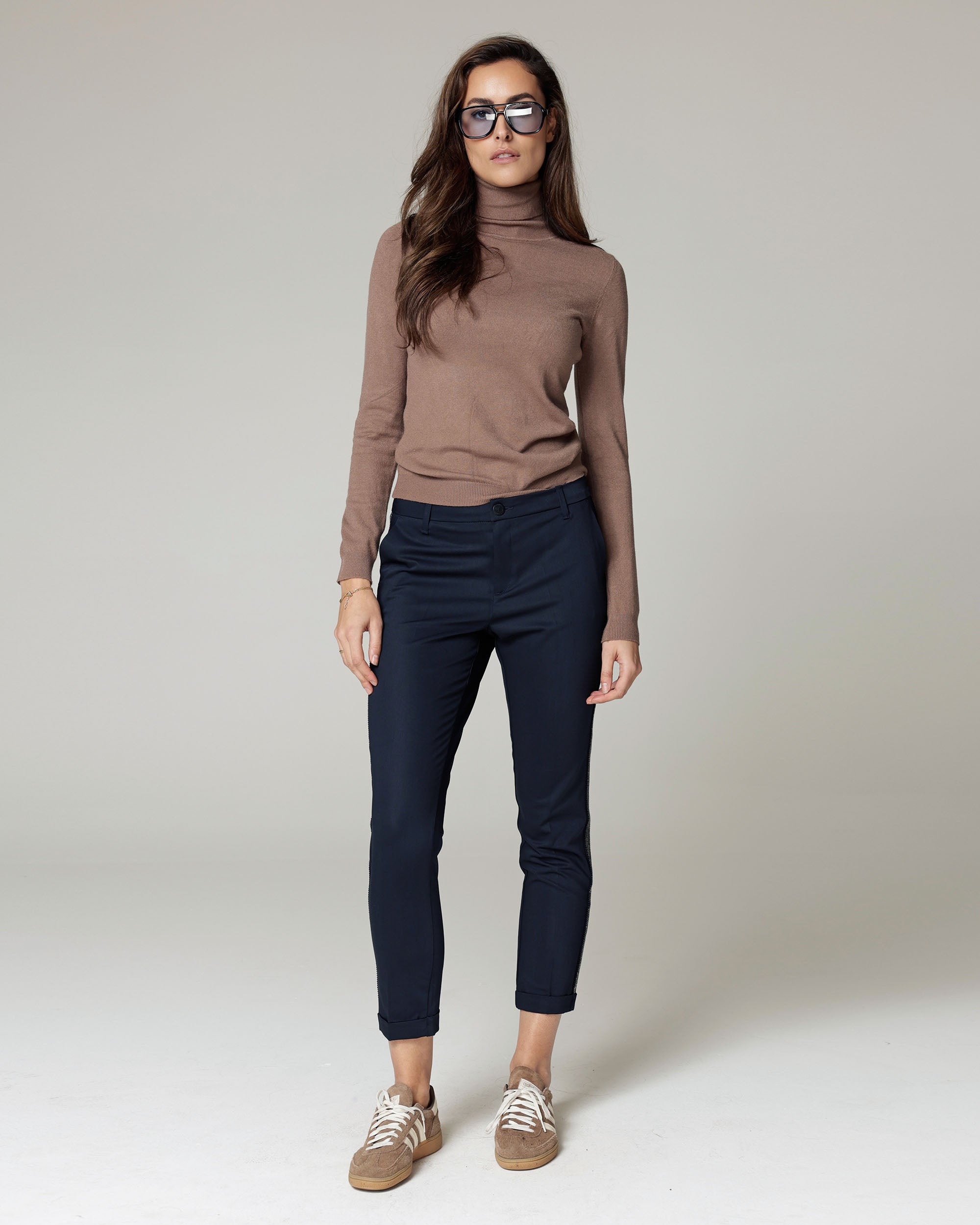 Navy Chino Trousers with Details | Lea Deco Main image