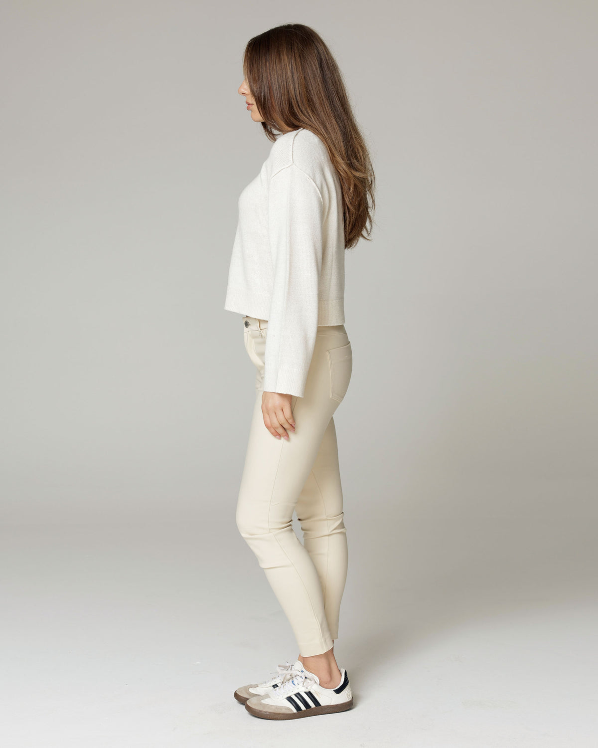 Cream Skinny Trousers, The Amara, side view