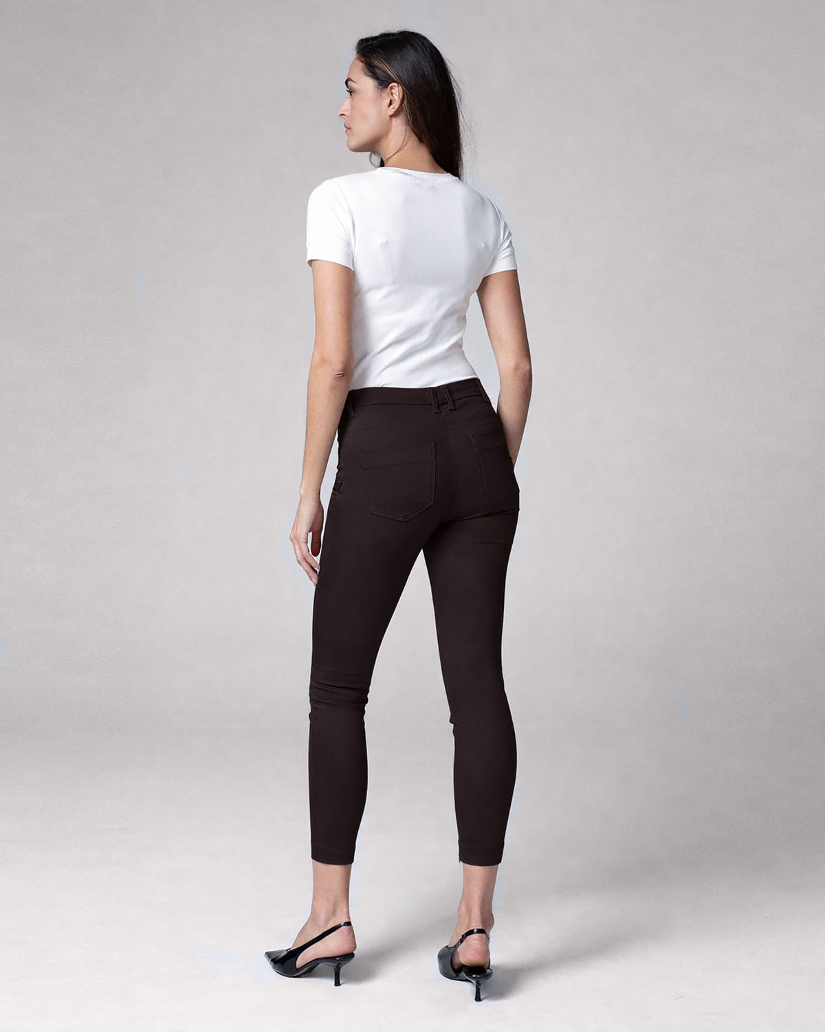 Dark Brown Skinny High-Rise Trousers, The Amara, back view