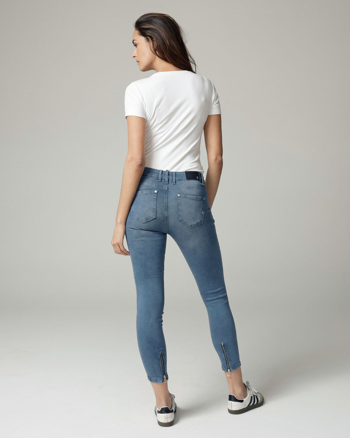 Blue Grey Vintage Repaired Skinny Jeans, The Harley, back view